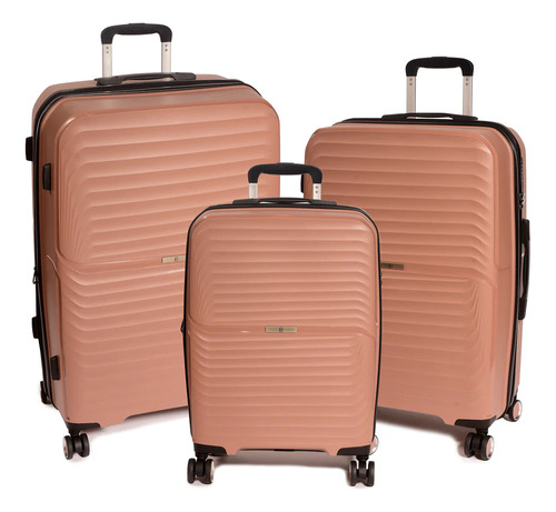 Set X3 De Valijas Rígidas Granada Polipropileno Candado Tsa Rosa Granada