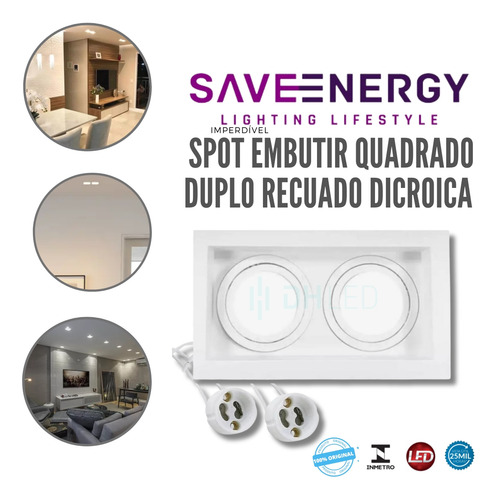 Kit 16x Spot Embutir Recuado Save Energy 2 Dicroica Duplo