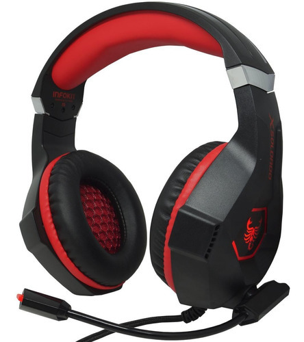 Headphone Gamer Scorpion Rgb Mic Articulado C/ Fio Infokit Cor Preto/Vermelho