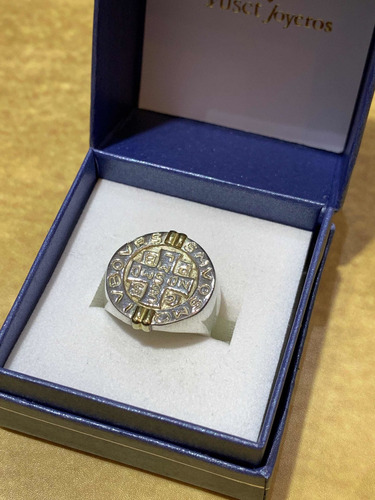 Anillo Grande San Benito En Plata 925 Y Oro. T=16. Tuset.
