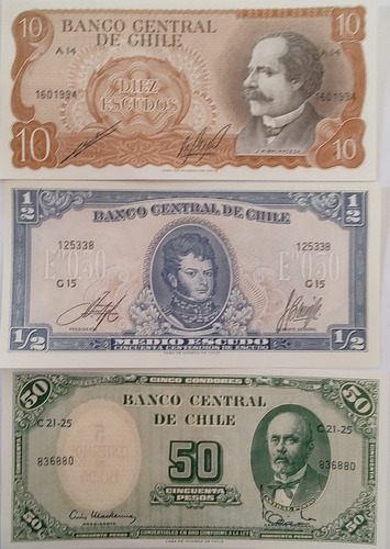 5 Billetes Chile Diferentes Epocas No Circulados (bb51
