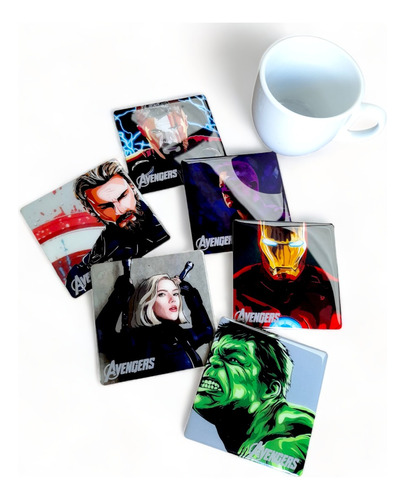 Avengers Vengadores Porta Vasos Madera Resina (set X 6 )