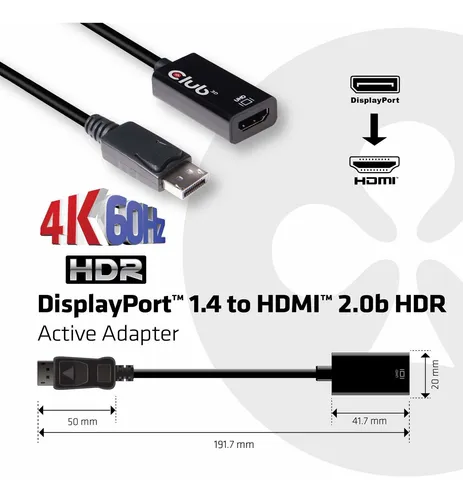 Club 3d Cac-1080 Displayport 1.4 A Hdmi 2.0b Hdr Adaptador S