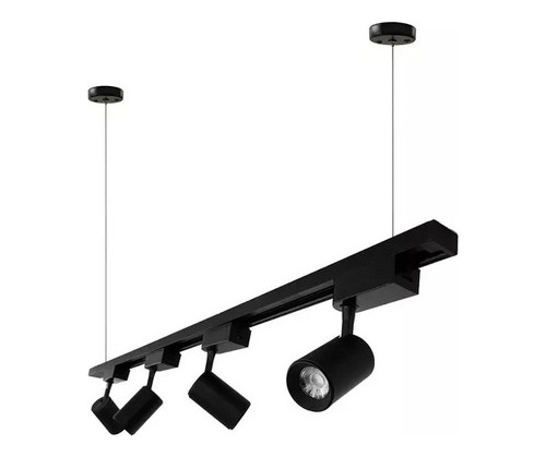 Kit Trilho 1m + 4 Spots Led 7w + 2 Hastes Suspensas 1m Preto 3000k Branco Quente