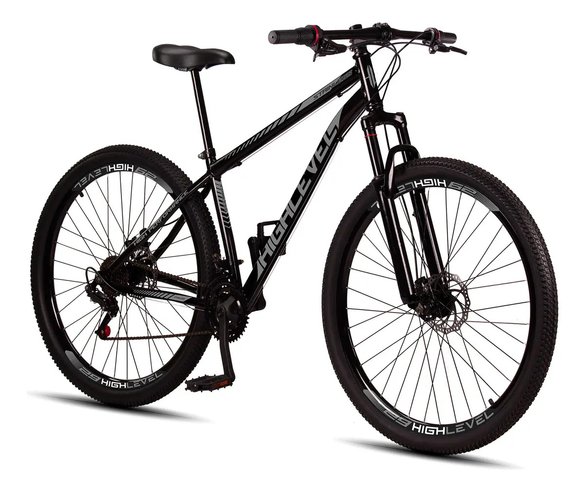 Bicicleta Aro 29 Highlevel Aço Carbono Freios Disco Suspensão 21v Cor Preto - Cinza
