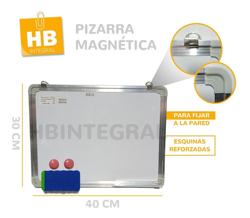 Imagen 1 de 5 de Pizarra Blanca P Marcador 30x40 Marco Acero 1era Calidad