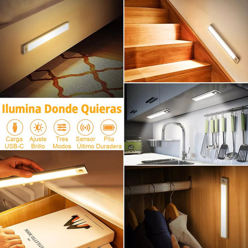 30cm Lámpara Premium 60 Led Barra Luz Sensor Movimiento Casa Negro