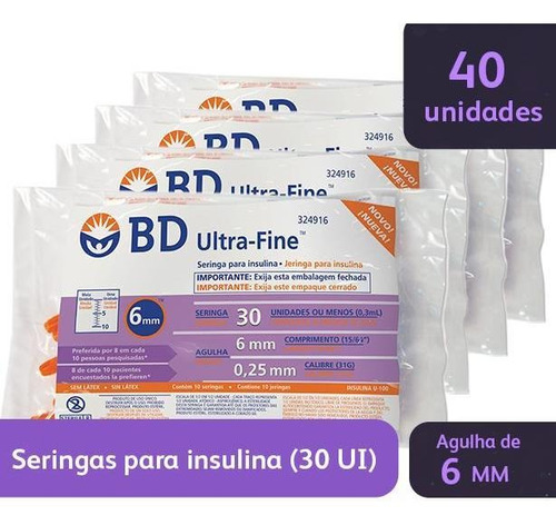 Combo 4x10u - Seringa De Insulina Bd Ultra-fine 30 Ui 6 Mm