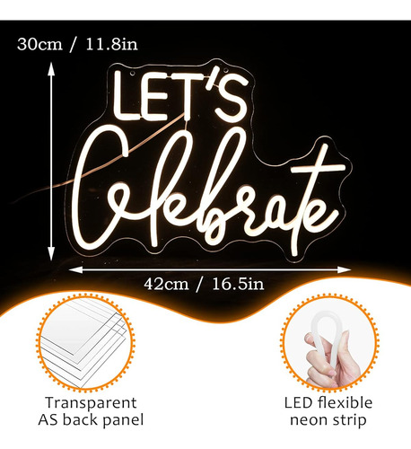 Letrero De Neon Luz Regulable Con Texto Lets Celebrate