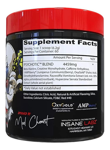 Pre Entreno Insane Labz Psychotic 60 Servicios Dlc P15 Sabor Uva