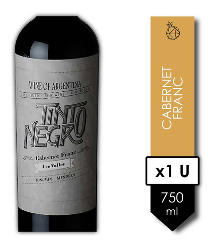 Imagen 2 de 10 de Tinto Negro Uco Valley Cab. Franc. Vino 750ml - Tomate Algo®
