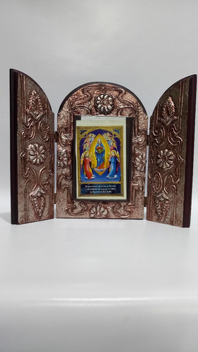 Icono Religioso Antiguo Virgen Madera Y Troquelado 