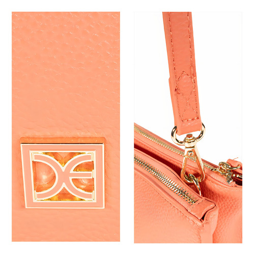 Bolsa Crossbody Cloe Para Mujer Chica Doble Cierre Color Coral