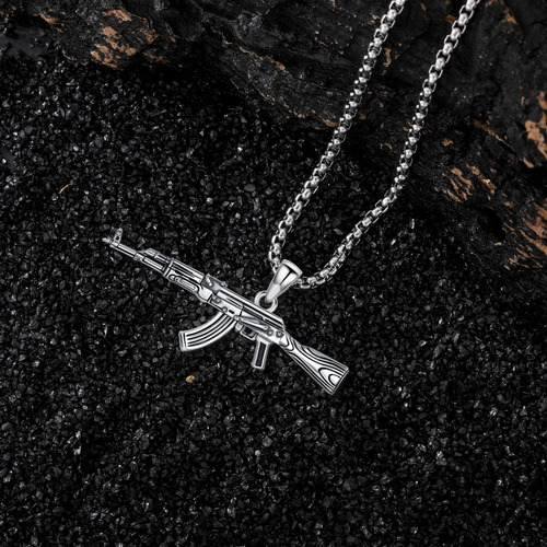 Lattd Gun Necklace Collar Con Colgante De Pistola De Plata D