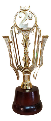 Trofeo Plástico Corona Segundo Puesto 2º 21cm Base Madera