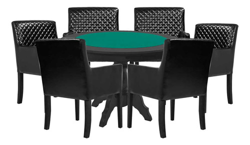 Mesa Jogos Montreal Preto Com 6 Cadeiras Preto - Gran Belo Pano Verde