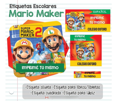 Kit Imprimible Etiquetas Escolares  Mario Maker Nb20