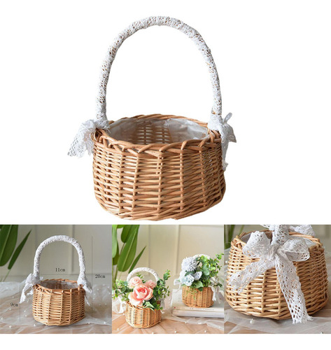Djjshaoke 3- Cesta De Ratán For Pascua Con Flores De Mimbre