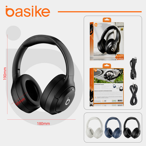 Fone de Ouvido pretosem Fio Bluetooth 5.4 Premium anc Hifi Redução de Ruído Ativo-bateria de 40 Horas de Duração fone de Ouvido Bluetooth Corrida Regulável fone de Ouvido Bluetooth Basike