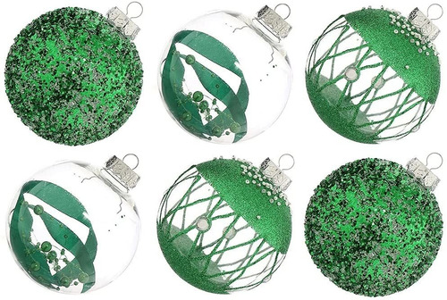 6 Bolas De Navidad Ps Xmasexp - 3 Diseños Verdes 10cm