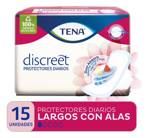 Protectores Diarios Tena Mujer Discreet Largo Con Alas 15un