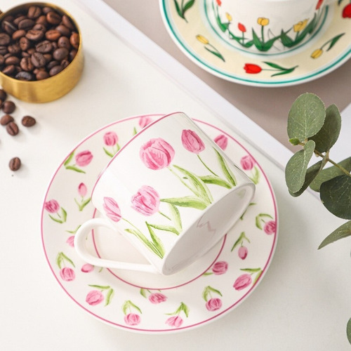 Juego De Taza Y Platillo De Cerámica Tulip