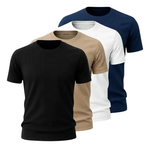 Kit 4 Camisetas Canelada Americana Masculina Ribana Premium Preto-branco-bege-az
