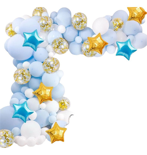 Arco De Globos Celeste Estrellas Pastel Cumpleaños Bebe Deco
