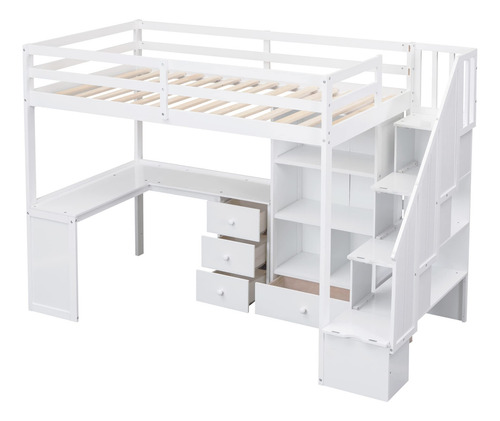 Cama Tipo Loft Individual Con Escritorio Y Escaleras L Blanco Nombre Del Diseño