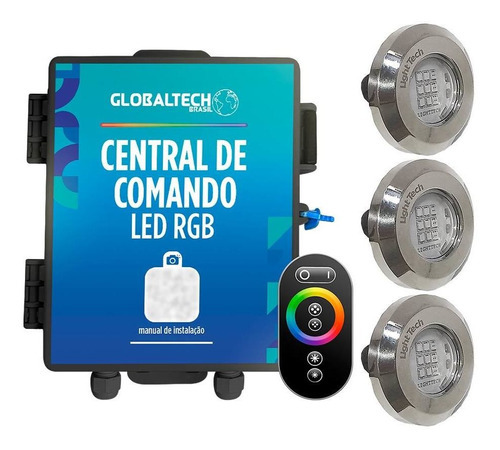 Kit 3 Tiny Led Piscina Inox 316 Rgb 20w + Central + Controle 110V/220V