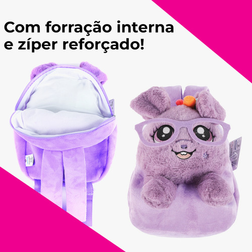 Mochila Pelucia Lenvanta As Orelhinhas Polibrinq Bo01 Cor Roxo