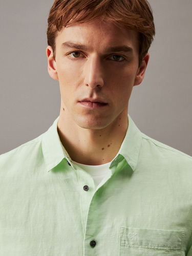 Camisa Linen Cotton Regular Verde Calvin Klein
