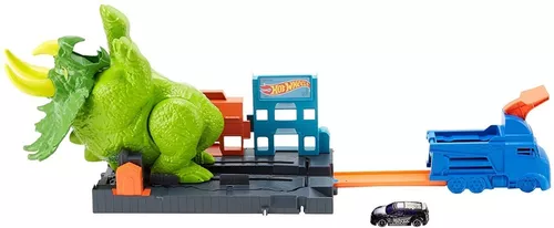 Pista hot wheels city track ataque de triceratops dinossauro