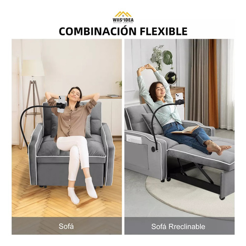 Sofá Cama Sillón Reclinable Convertible 3 En 1+soportes