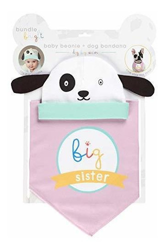 C.r. Gibson Pink ''big Sister'' Dog And Baby Beanie And Band