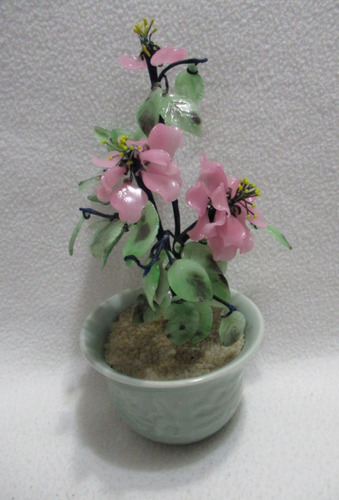 Árbol De La Vida Flores Rosas Piedra Dura Y Maceta Celadón (Usado)