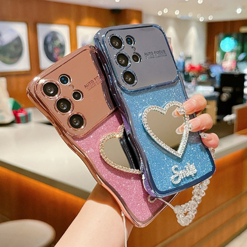 Funda Para Teléfono Samsung Galaxy S25 Plus/s25 Ultra/s25 Edge, Con Espejo Y Correa, Rizada Y Ondulada, A Prueba De Golpes