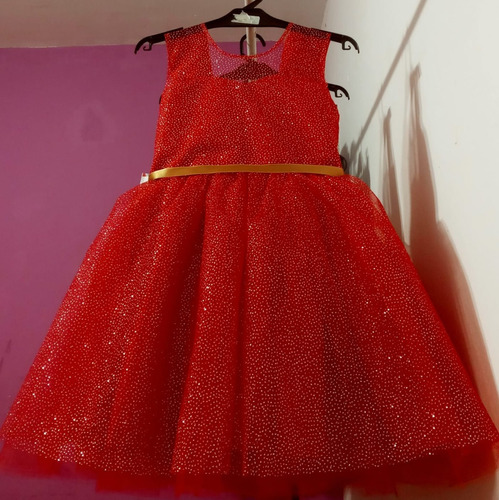 Vestido Rojo Con Brillos De Nena Tul Para Fiesta