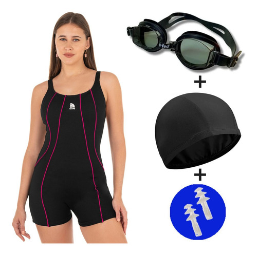 Combo Malla Natacion + Antiparra + Gorro Quickly® Aquagym.