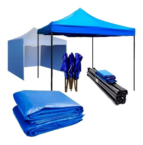 Toldo Plegable Pared Azul 3x3 + Pared Laterales Toldo