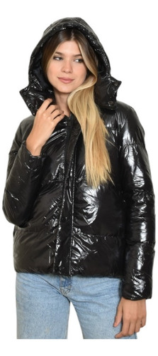 Campera Mujer Metalizada Puffer Campera De Abrigo Capucha