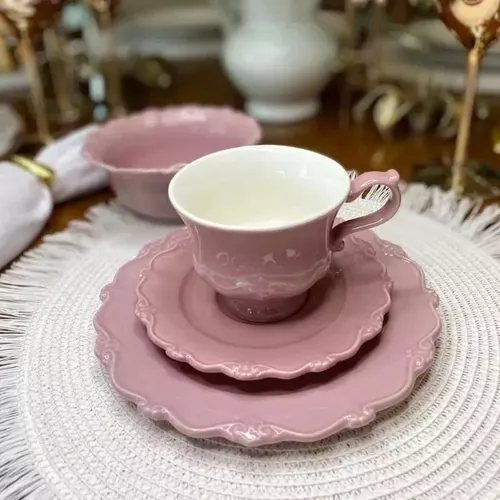 Conjunto De Chá Em Porcelana Com Bule Rosa 700 Ml