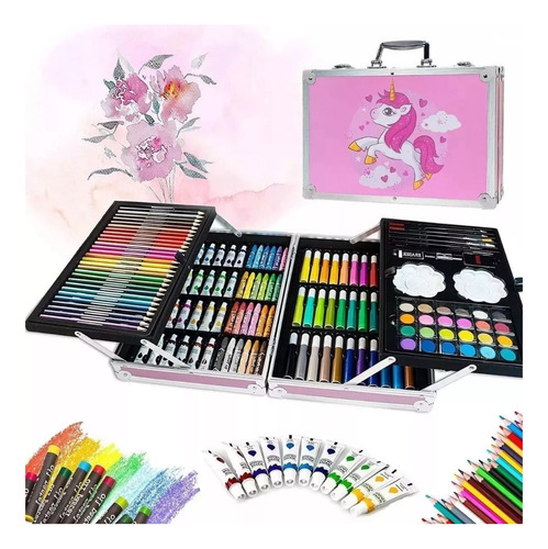 Kit De Arte Dibujo Infantil 145 Pcs En Maleta De Unicornio