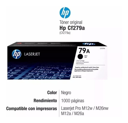 Imagen 2 de 4 de Toner Hp Cf279a Negro Original 79a - Hp M12w M26nw M12a M26a