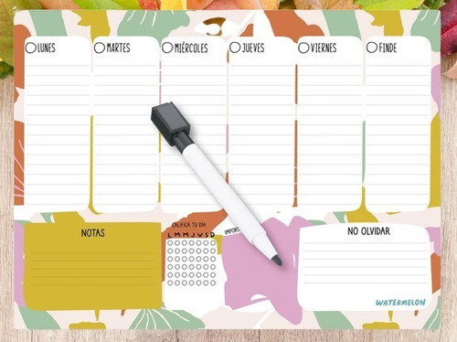 Imagen 3 de 3 de Pizarra Imantada Planner Semanal Grande 21 X 29cm C/marcador