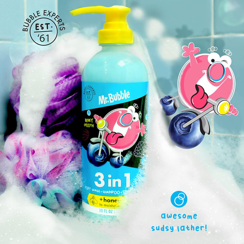 Sr. Bubble Berry Smooth 3 Em 1 Sabonete Líquido, Shampoo E C