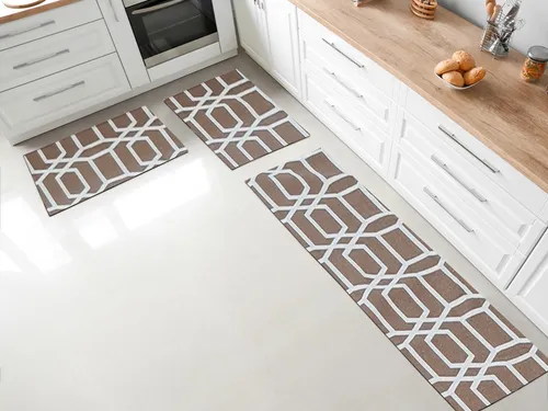 Kit Tapetes Antiderrapante Jacquard GMRM Decor Cozinha Caramelo