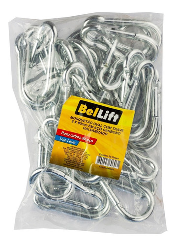 Imagem 5 de 6 de Kit 25 Mosquetão Galvanizado Com Trava Aço 8x80mm Beltools