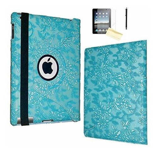 Funda Giratoria iPad Mini 5, Azul Con Flores Relief