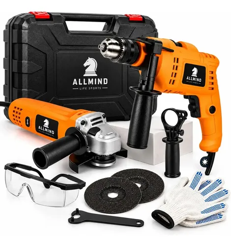 Kit Kamaré Furadeira Parafusadeira Impacto + Esmerilhadeira Lixadeira Angular Allmind Potente 110v Maleta